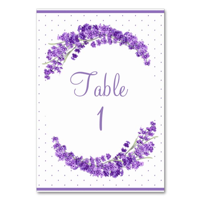 Lavender Breeze Floral Wreath Wedding Table Number (Front)