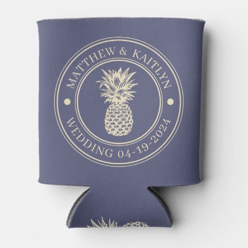 Lavender Breeze Pineapple Wedding Crest & Names Can Cooler