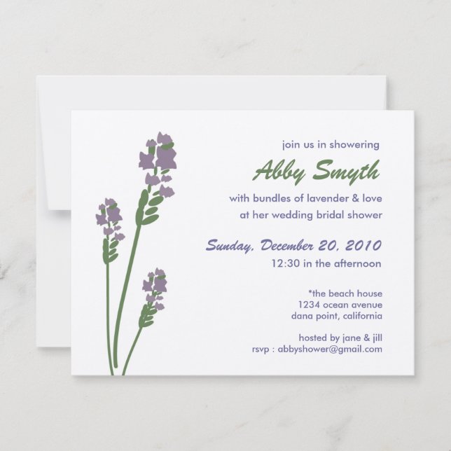 Lavender Bridal or Baby Shower Invitation (Front)