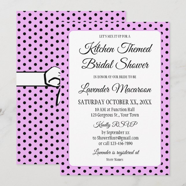 Lavender Bridal Shower Black Polka Dots and Bows (Front/Back)