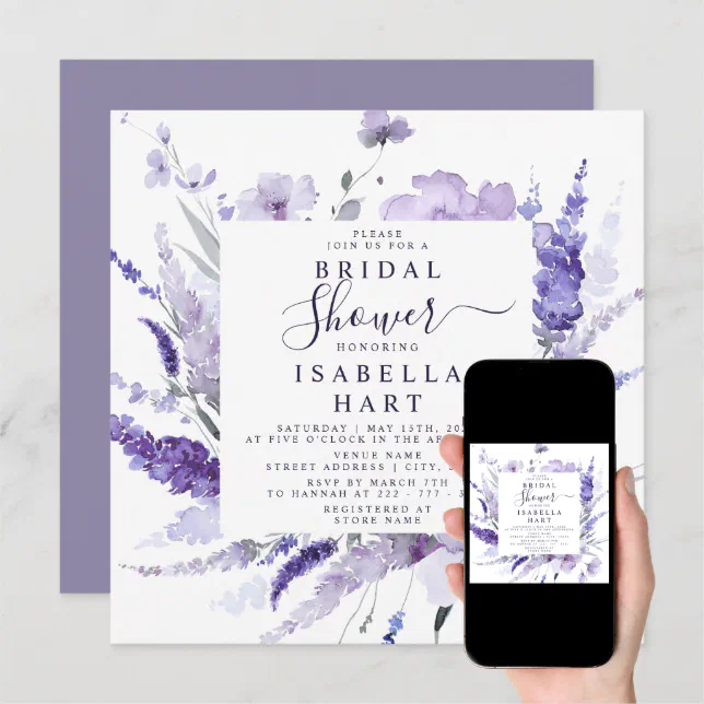 Lavender Bridal Shower Floral Botanical Elegant Invitation Zazzle