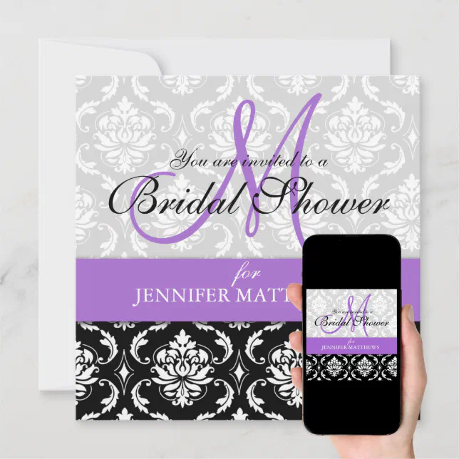 Lavender Bridal Shower Invitation Damask Monogram Zazzle