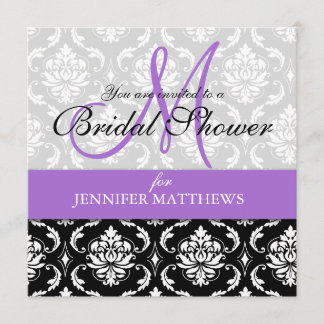 Lavender Bridal Shower Invitation Damask Monogram