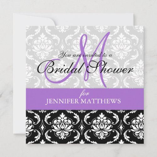 Lavender Bridal Shower Invitation Damask Monogram