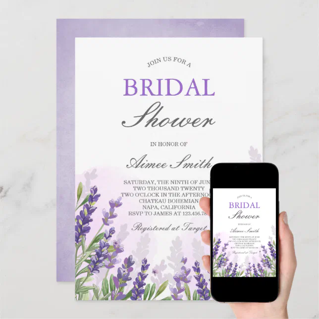 Lavender Bridal shower Invitation Purple Rustic Zazzle