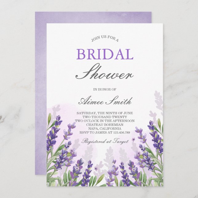 Lavender Bridal shower Invitation Purple Rustic (Front/Back)