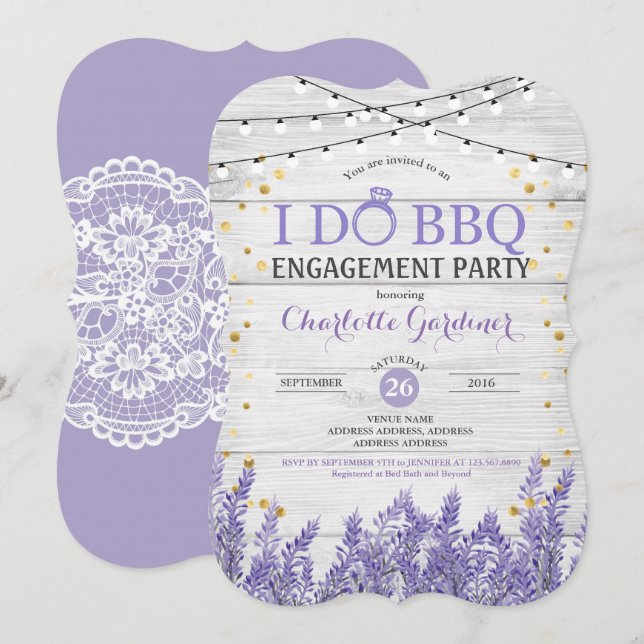 Lavender bridal shower invitation white gold (Front/Back)