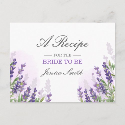 Lavender Bridal Shower Recipe Card Purple Rustic
