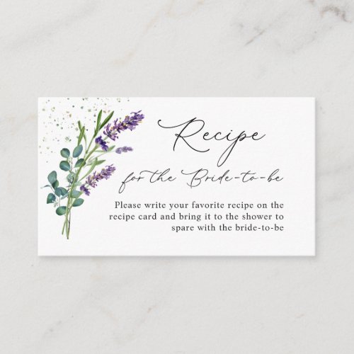 Lavender Bridal Shower Recipe Request Card Insert 