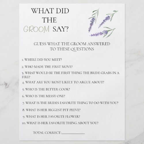 Lavender Bridal Shower What Did The Groom Say Flyer