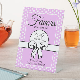 Lavender Bridal Shower White Polka Dots and Bows Pedestal Sign