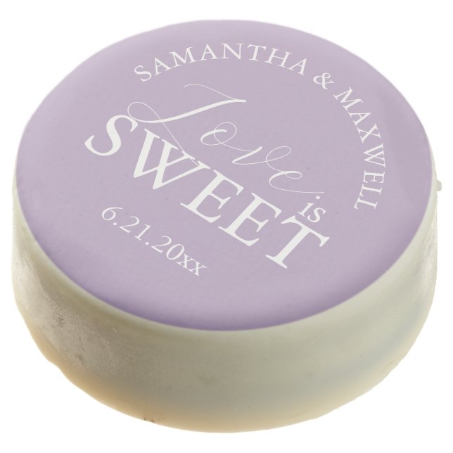 Lavender Bride and Groom Name Wedding Chocolate  Covered Oreo (Angled)
