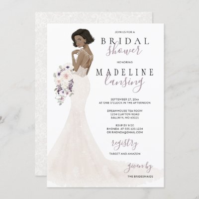 Lavender Bride in Lace Gown Bridal Shower Invitation