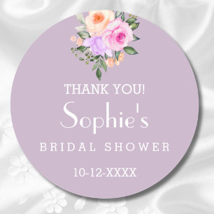 Lavender Bright Roses Bridal Shower Thank You Classic Round Sticker