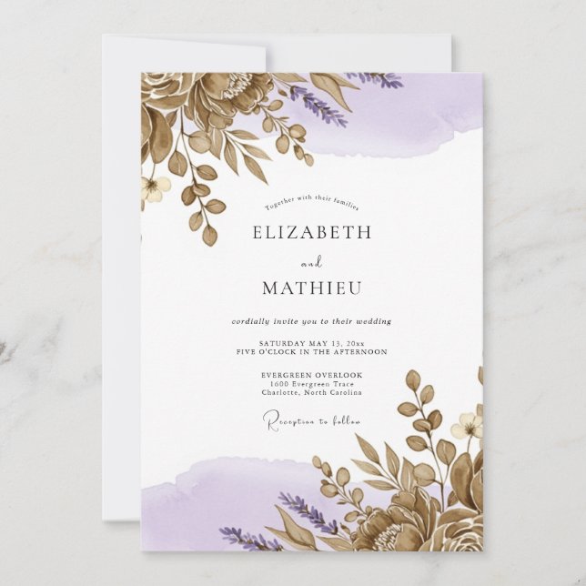 Lavender Bronze Rustic Wedding Invitation (Front)