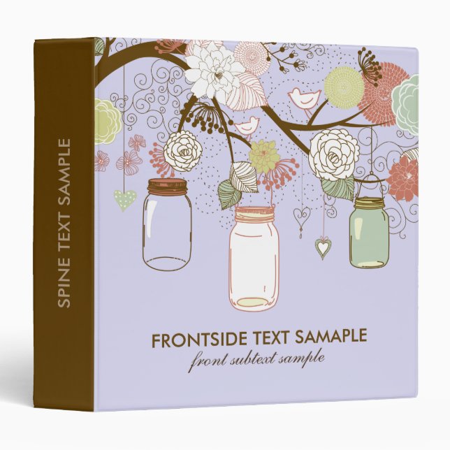 Lavender & Brown Mason Jar & Retro Flowers Binder (Front/Spine)