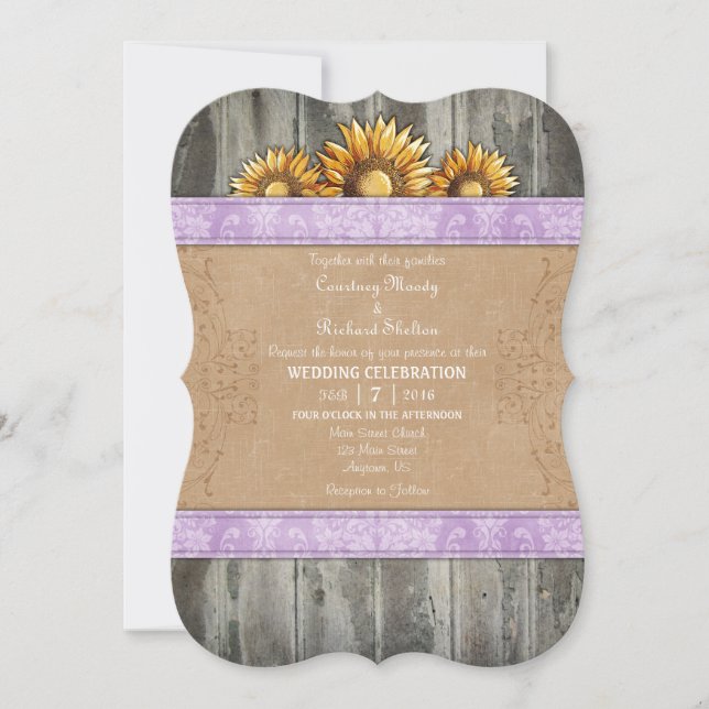 Lavender Brown Rustic Sunflower Wedding Invite (Front)