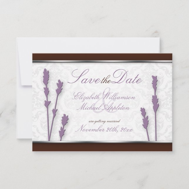 Lavender & Brown Save the Date Announcements (Front)