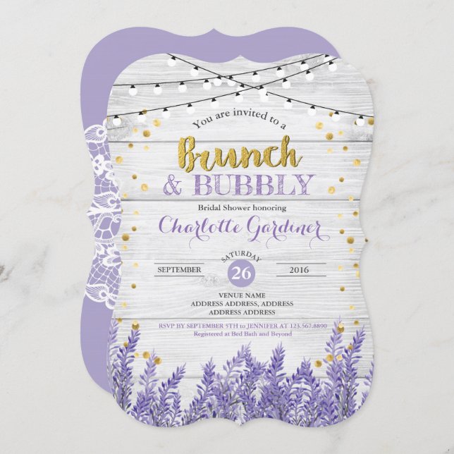 Lavender brunch & bubbly bridal shower invitation (Front/Back)