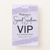 Lavender Brush Glitter Sweet 16 Invitation VIP Badge (Front)