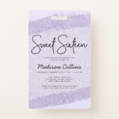Lavender Brush Glitter Sweet 16 Invitation VIP Badge (Back)