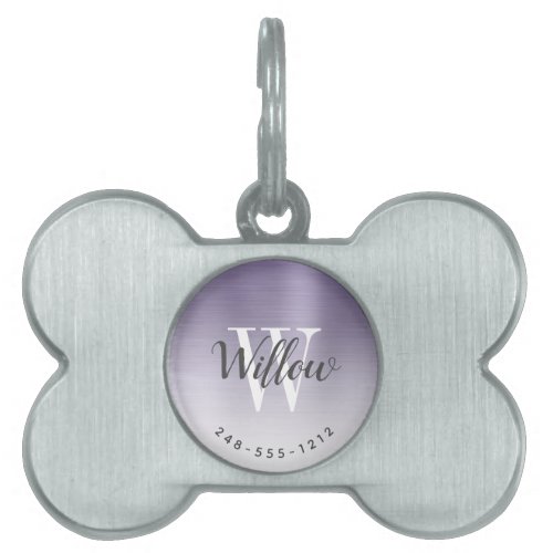 Lavender Brushed Metal Monogram Ombre Dog Bone Pet ID Tag