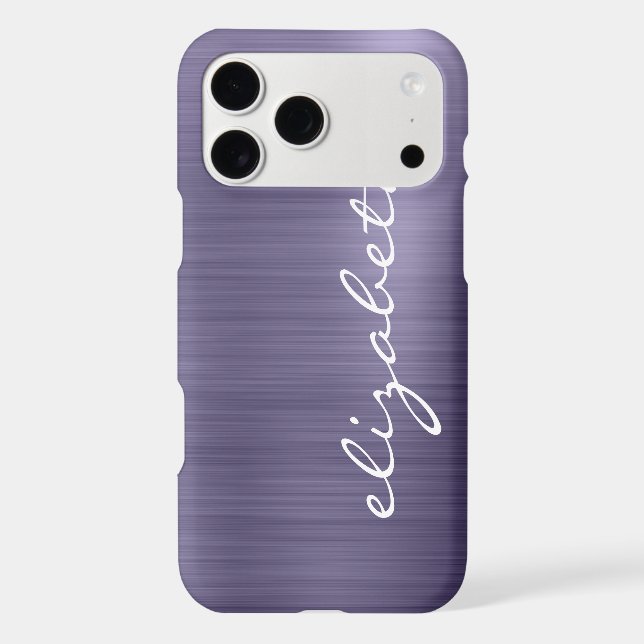Lavender Brushed Metal Personalized Script Iphone Case (Back)