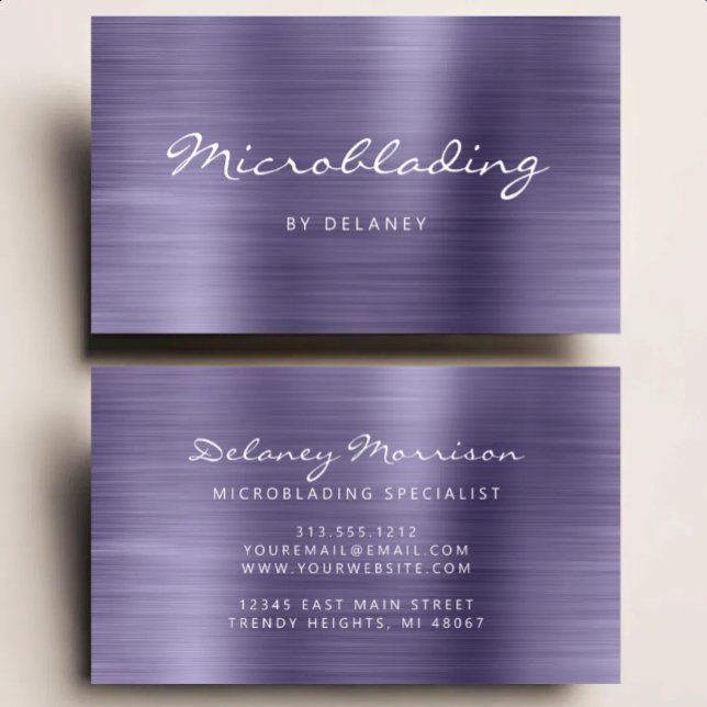 Lavender Brushed Metal Script Microblading Business Card (Creator Uploaded)