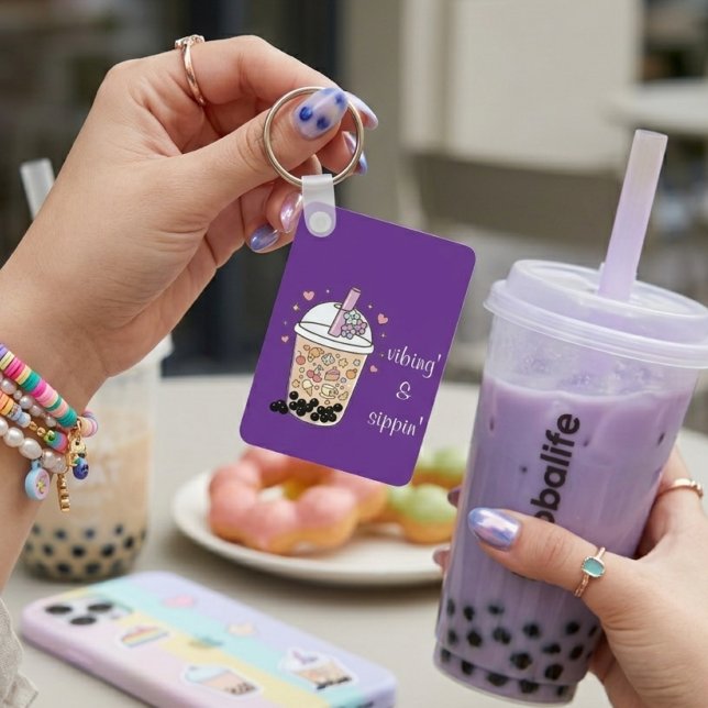 lavender bubble tea charm boba bliss glossy sip keychain (Creator Uploaded)