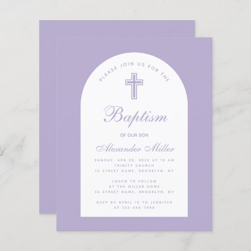 Lavender Budget Arch Purple Boy Baptism Invitation