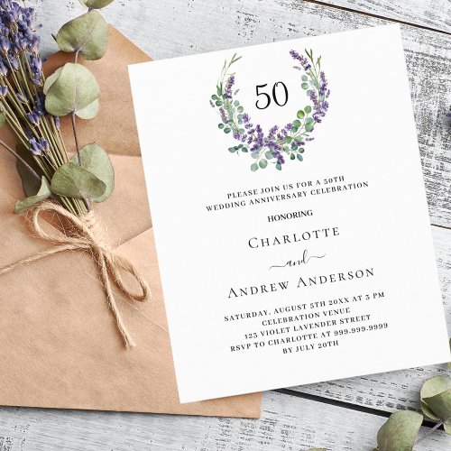 Lavender budget wedding anniversary invitation