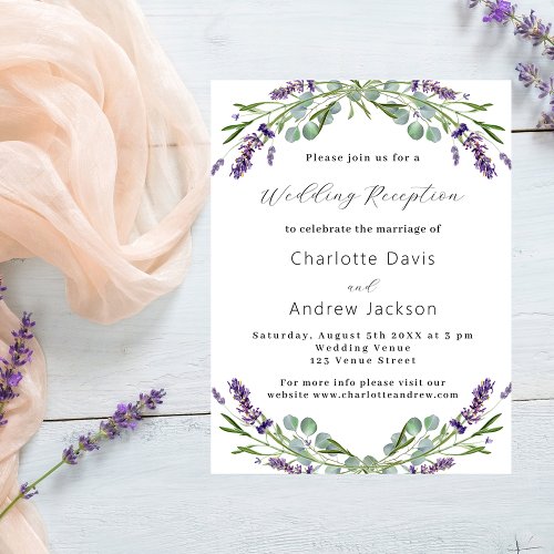 Lavender budget wedding reception invitation