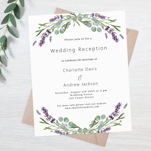 Lavender budget wedding reception invitation