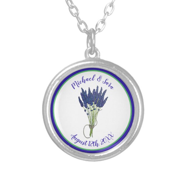 Lavender Bunch Garden Party Wedding Bridal Shower Silver Plated Necklace (Front)