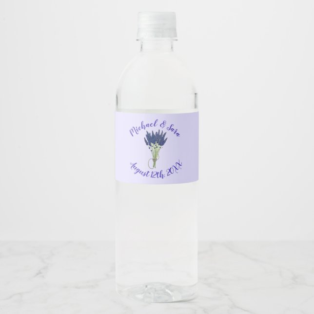 Lavender Bunch Garden Party Wedding Bridal Shower Water Bottle Label (Front)