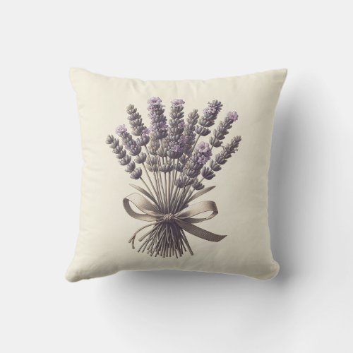 Lavender Bunch Vintage Botanical Apothecary Plant Throw Pillow
