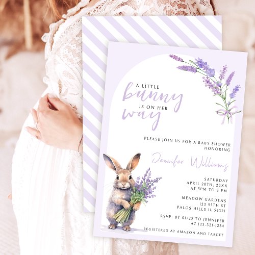 Lavender bunny easter baby girl shower invitation