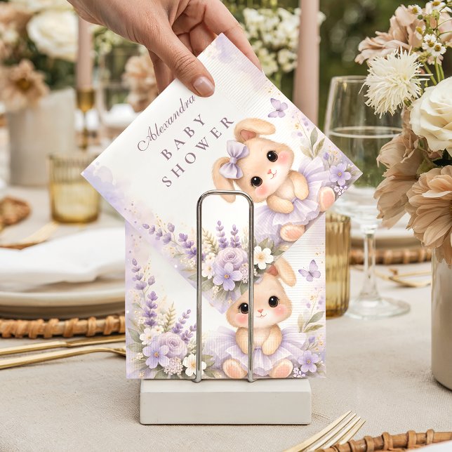 Lavender Bunny Floral Baby Shower Napkins (Creator Uploaded)