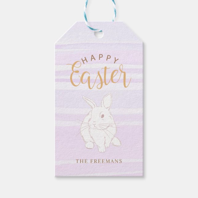 Lavender Bunny Happy Easter Gift Tag – Custom Name (Front)