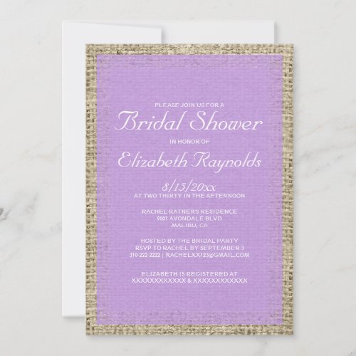 Lavender Burlap Bridal Shower Invitations