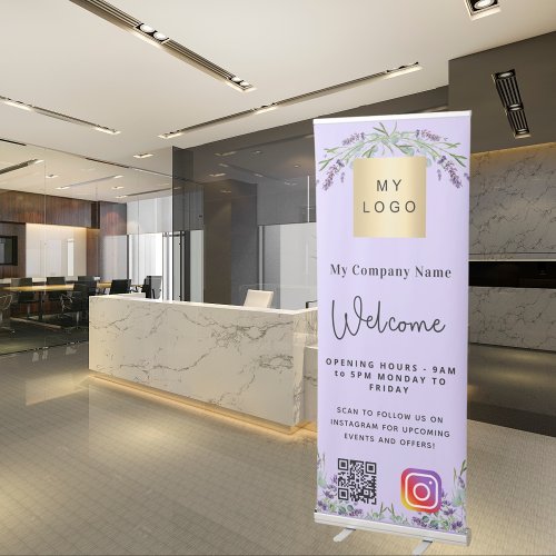 Lavender business logo opening hours QR Instagram Retractable Banner