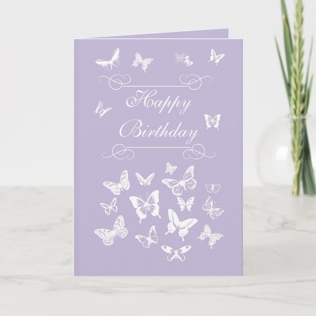 Lavender Butterflies Happy Birthday Irish Blessing Card (Front)
