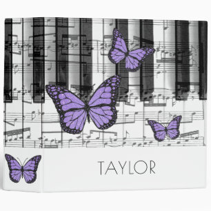 lavender butterflies music piano 3 ring binder