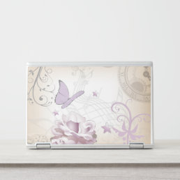 Lavender Butterflies, Music Staffs, and Clocks HP Laptop Skin