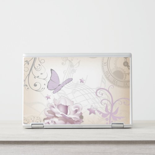 Lavender Butterflies Music Staffs and Clocks HP Laptop Skin