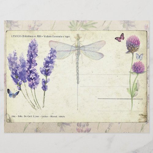 Lavender  Butterflies Vintage Postcard Paper