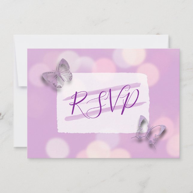 Lavender Butterflies Wedding RSVP Invitation (Front)