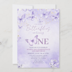 Lavender Butterfly 1st Birthday Invitation