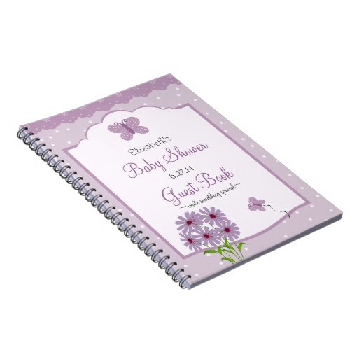 Lavender Butterfly-Baby Shower Guest Book- Notebook | Zazzle