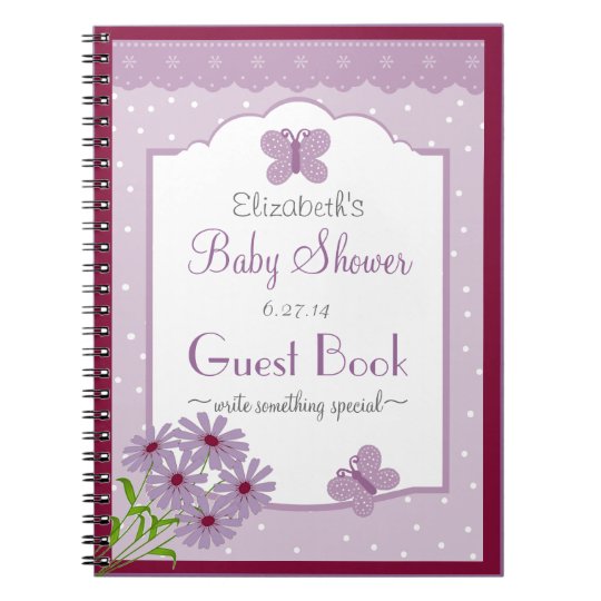 Lavender ButterflyBaby Shower Guest Book Notebook